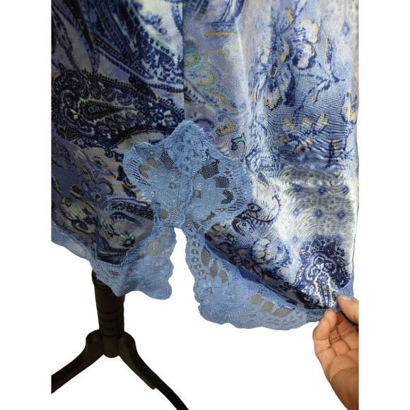 Y2K Slip Dress Blue Paisley Floral Satin Lace Spaghetti Strap Nightgown Medium - Picture 5 of 8